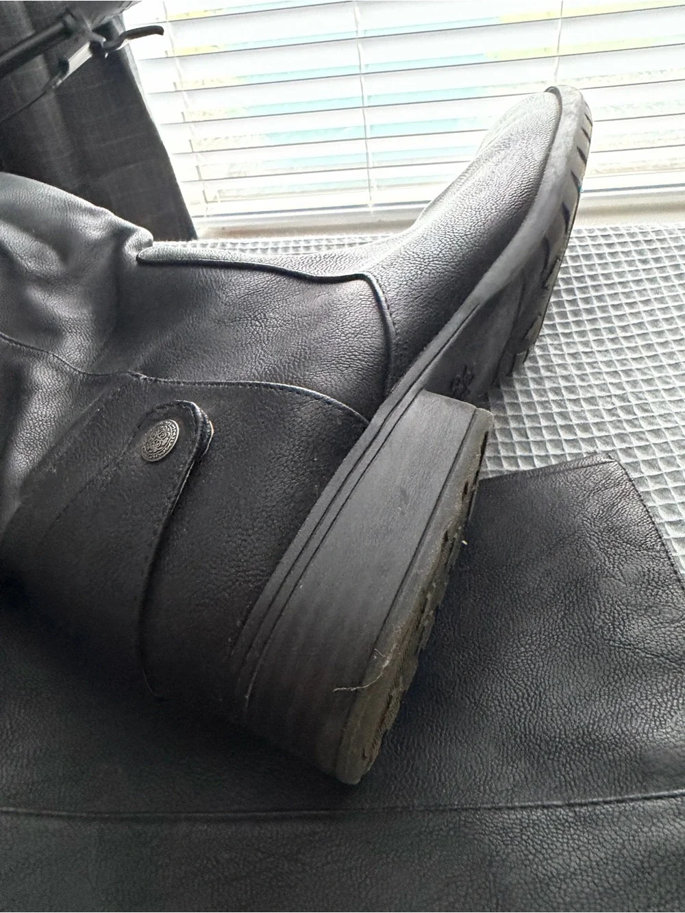 Tall Black Leather-Look Riding Boots